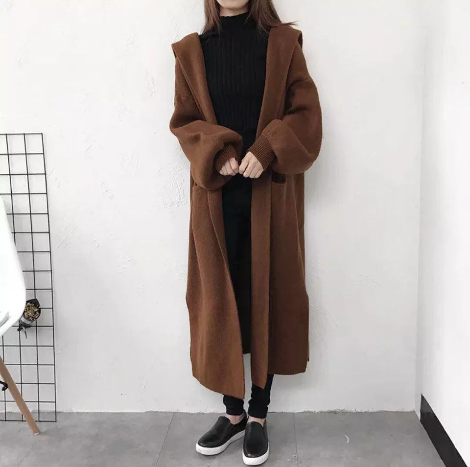 Cozy Oversized Hooded Sweater Cardigan, Long Length, Loose Fit (One Size)