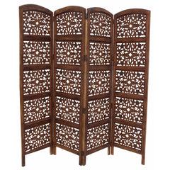 Handmade Foldable 4 Panel Wooden Partition Screen Room Divider - Brown