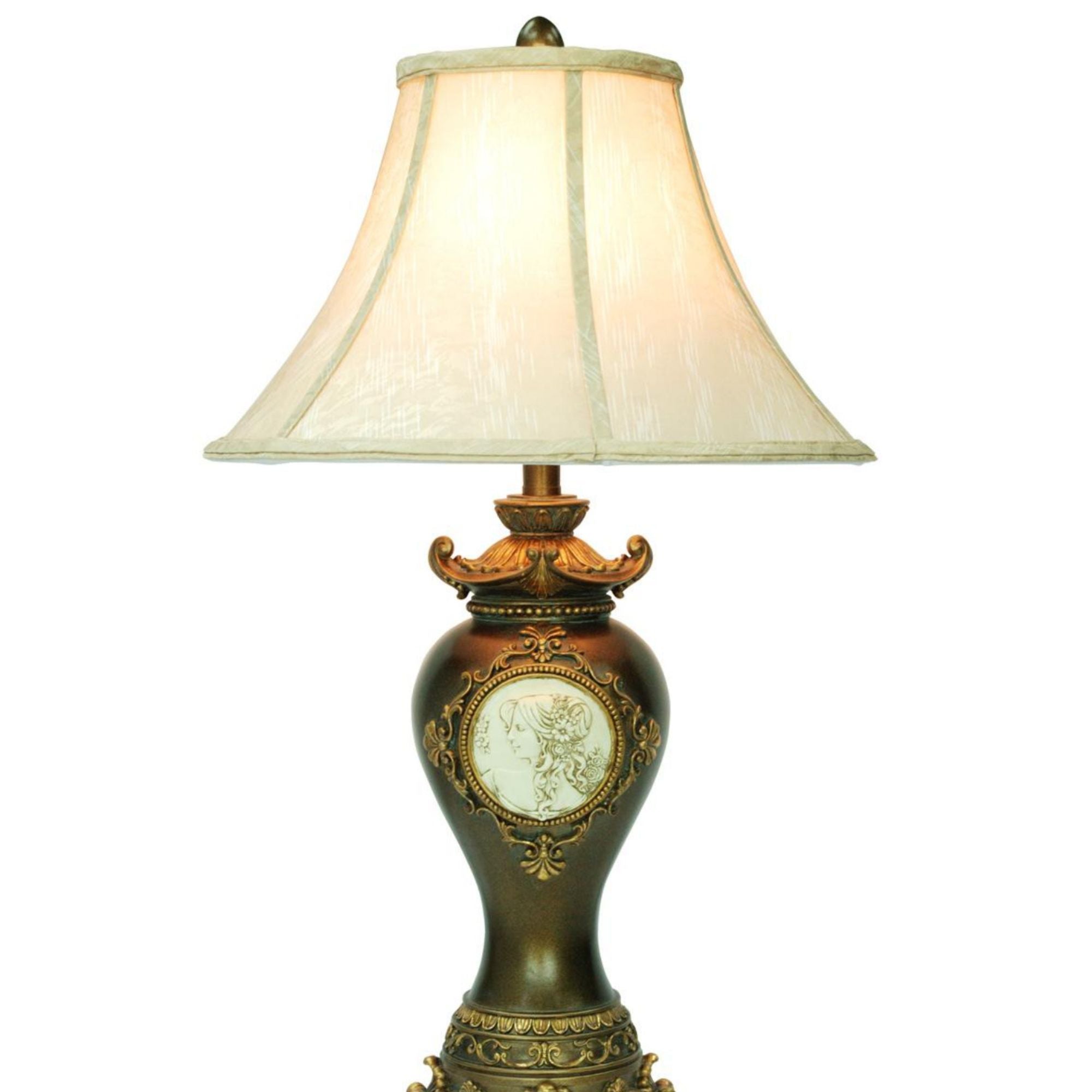 29" Tall Table Lamp w/ Espresso finish, Gold Leaves and Classical Greece Accents