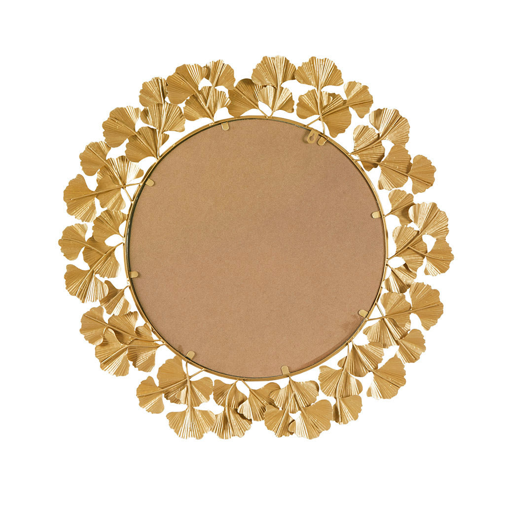 Gold Gingko Leaf Round Wall Mirror 30.5"