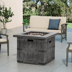 Outdoor Patio 24.5" H x 30" W Square Gas Burning Concrete Fire Pit - 40, 000 BTU, Fire Pit Table with Tank inside, Grey