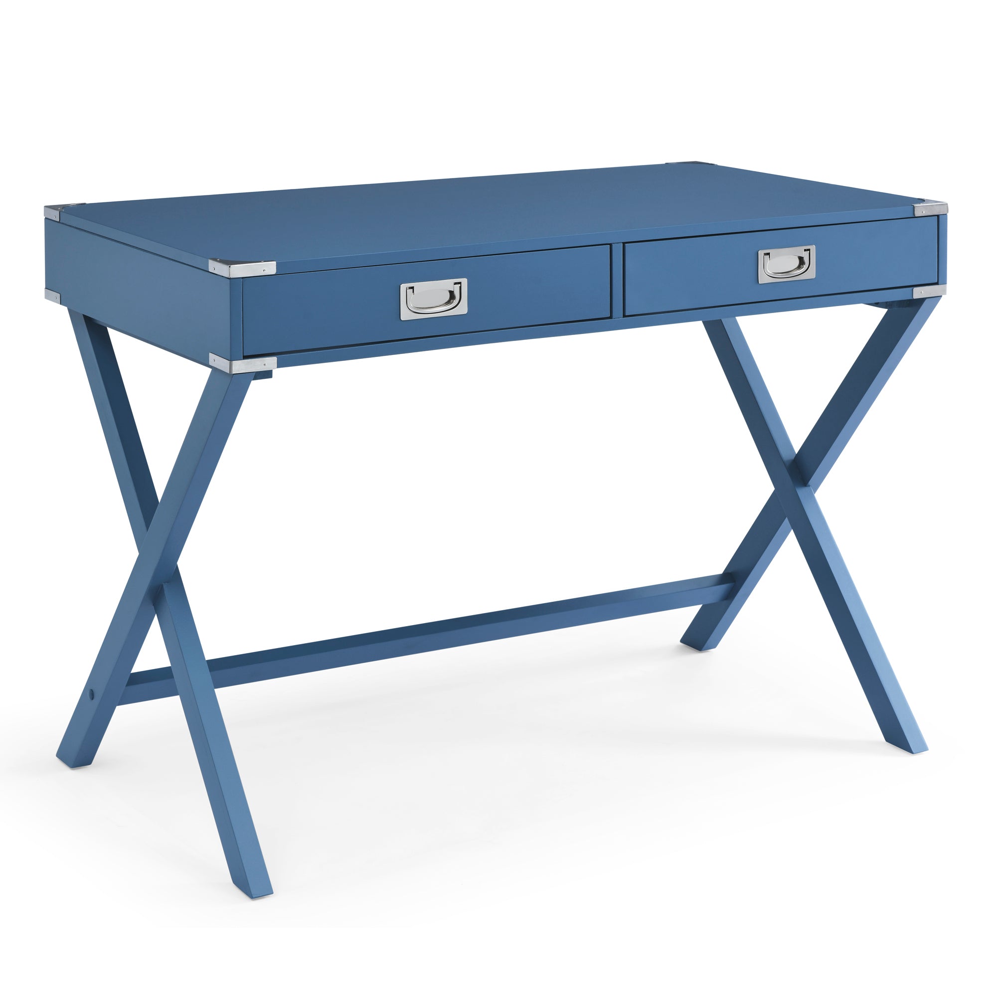 Computer Desk with Storage, Solid Wood Desk with Drawer - Blue