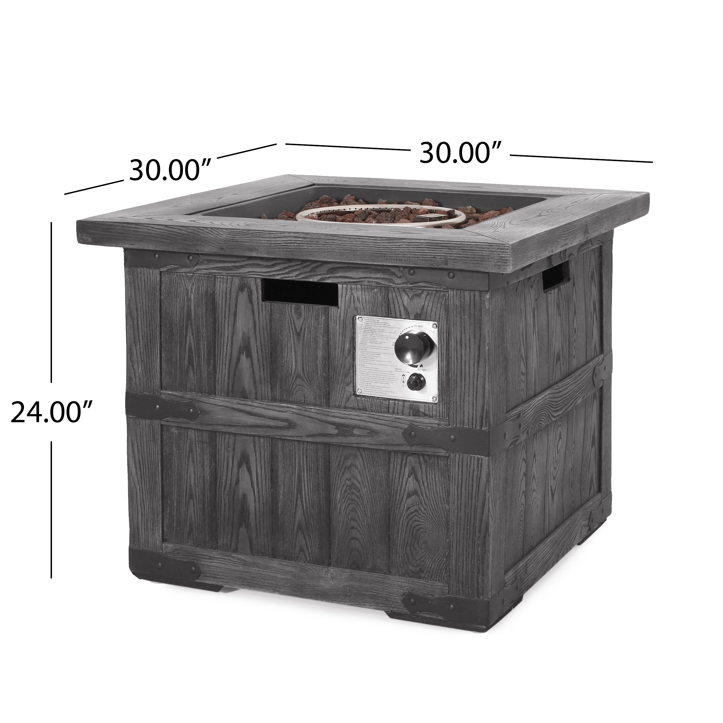 Outdoor Patio 24.5" H x 30" W Square Gas Burning Concrete Fire Pit - 40, 000 BTU, Fire Pit Table with Tank inside, Grey