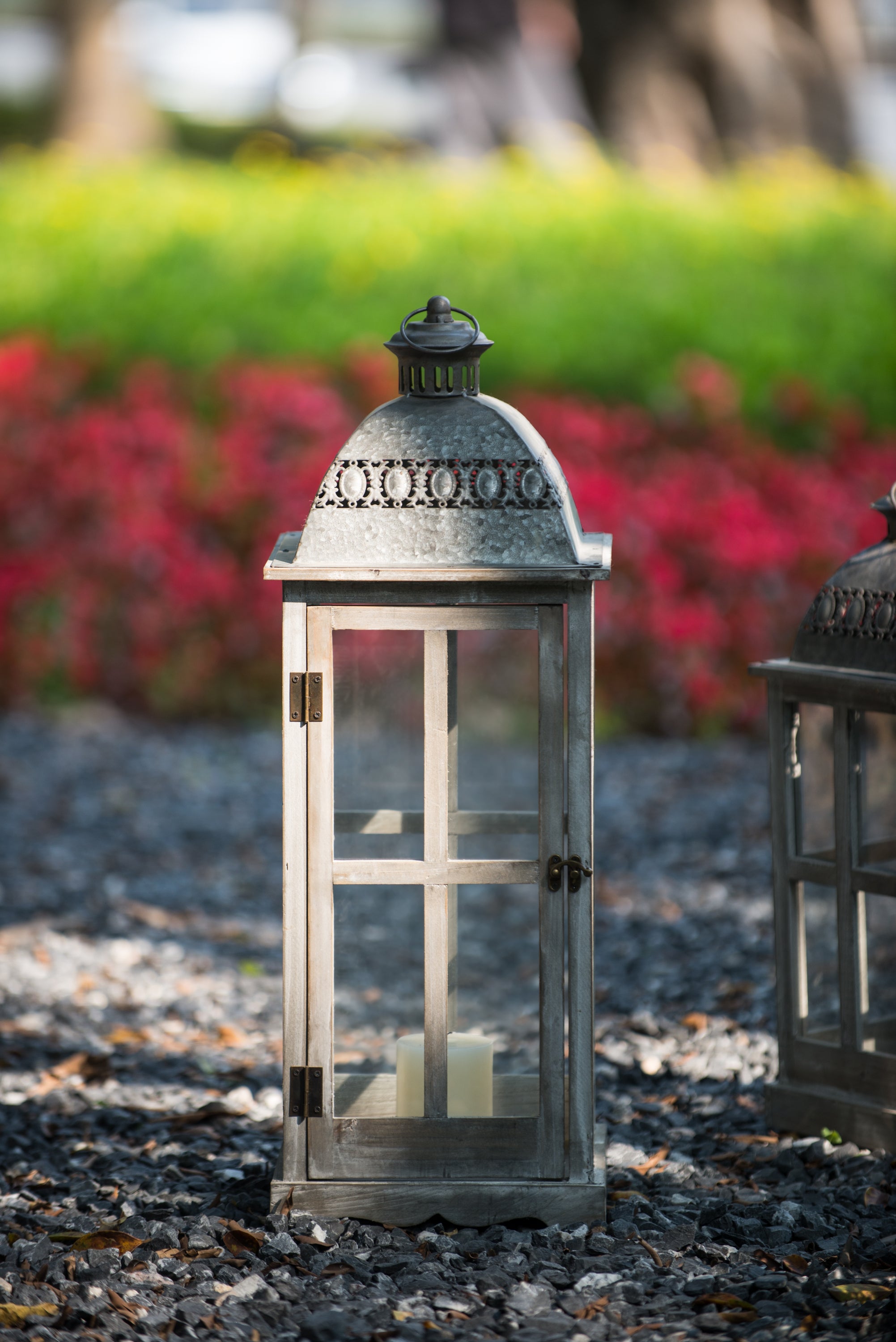 Wooden Candle Lantern Decorative (Set of 2) - Grey