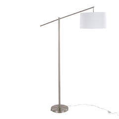 69" Contemporary Metal Floor Lamp in Brushed Nickel with Off-White Linen Shade