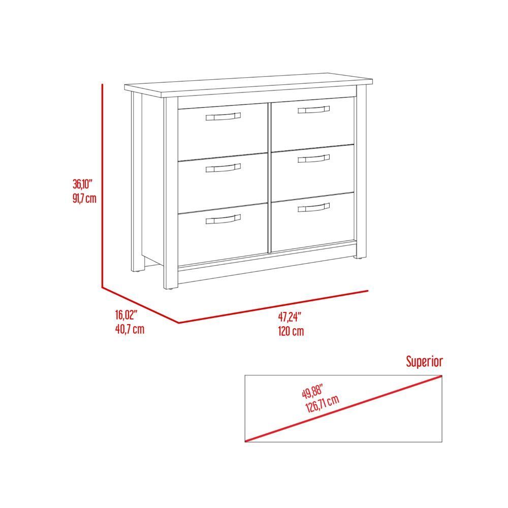 6 Drawer Double Dresser - Light Gray