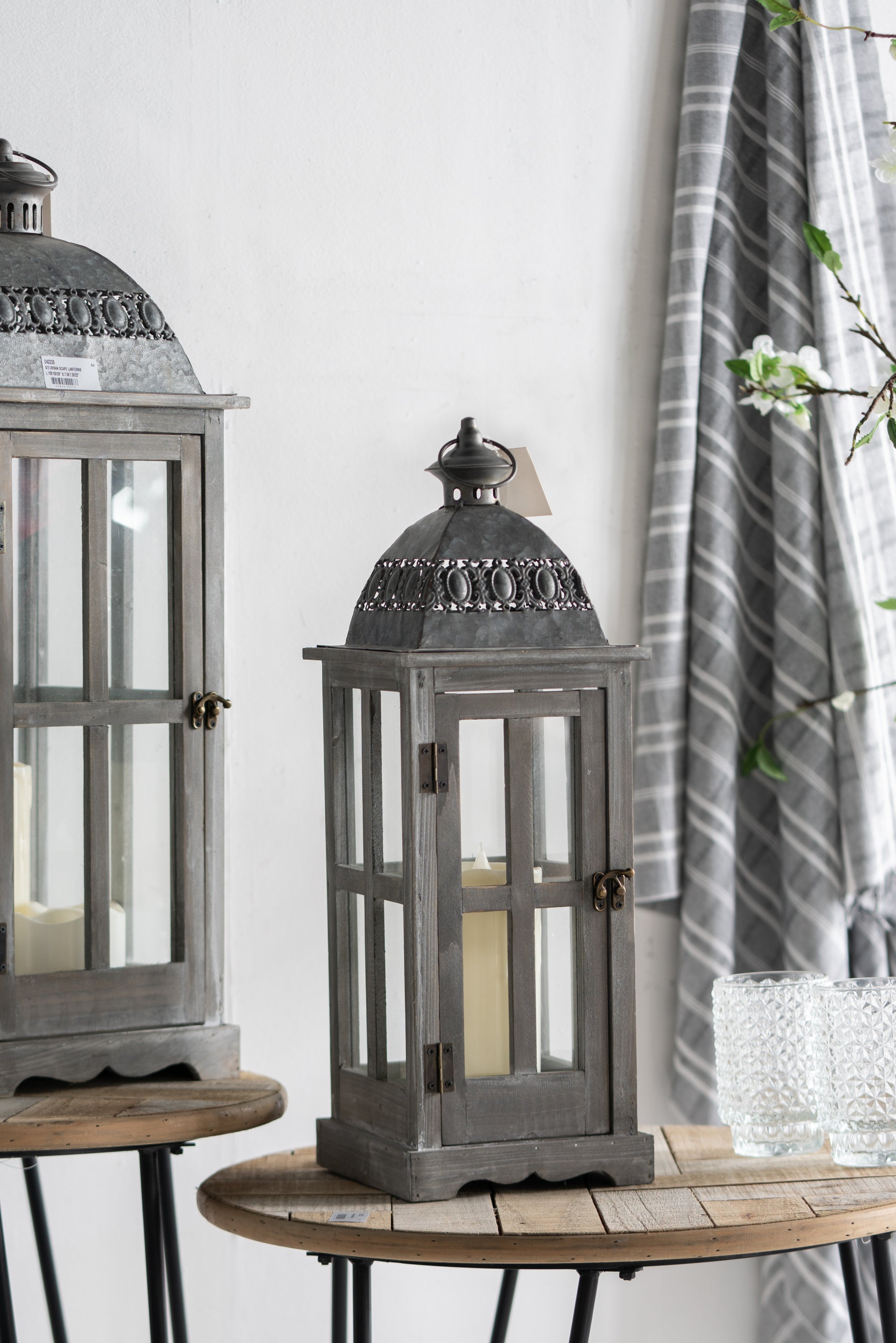 Wooden Candle Lantern Decorative (Set of 2) - Grey