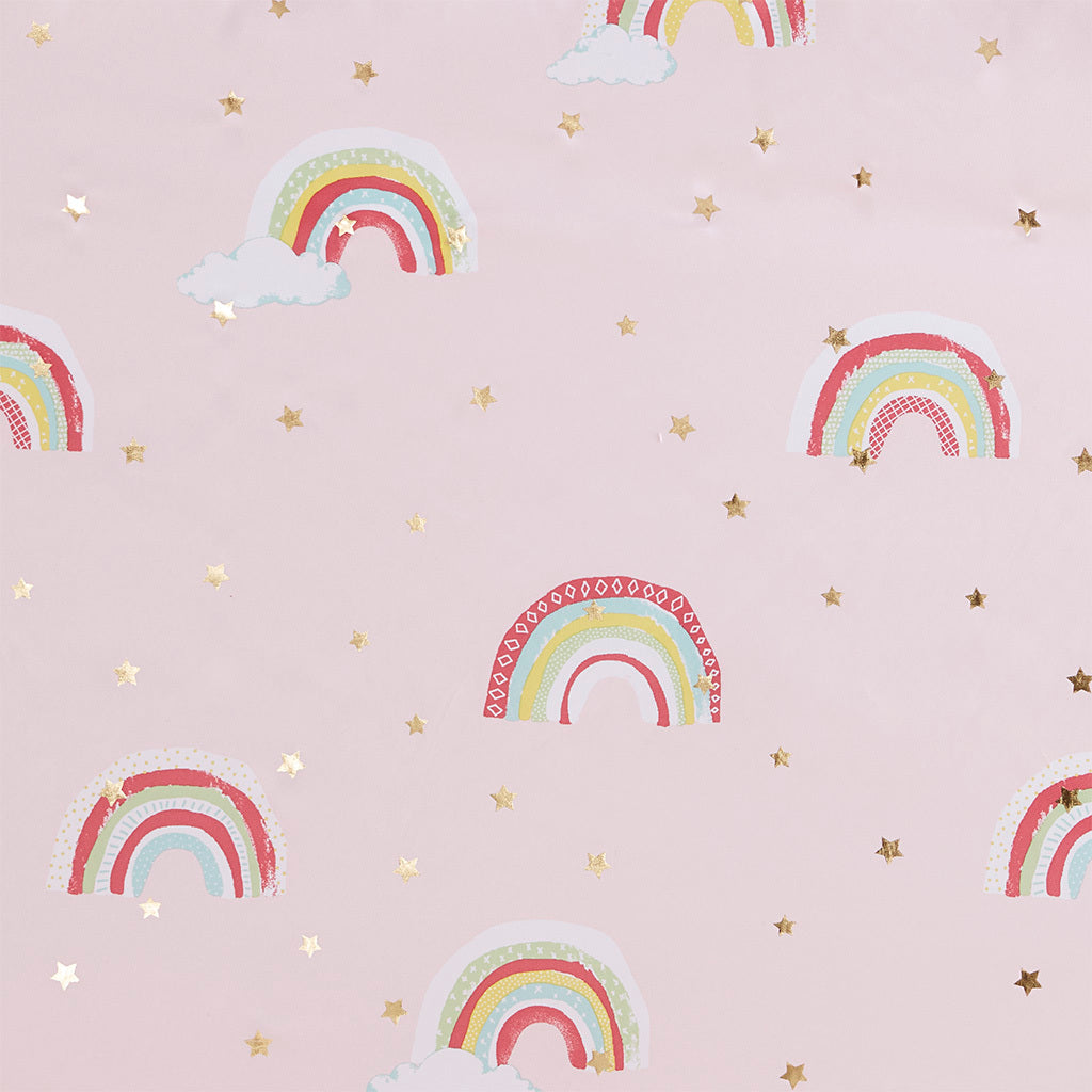 50x84"  Rainbow with Metallic Printed Total Blackout Curtain Panel - Pink