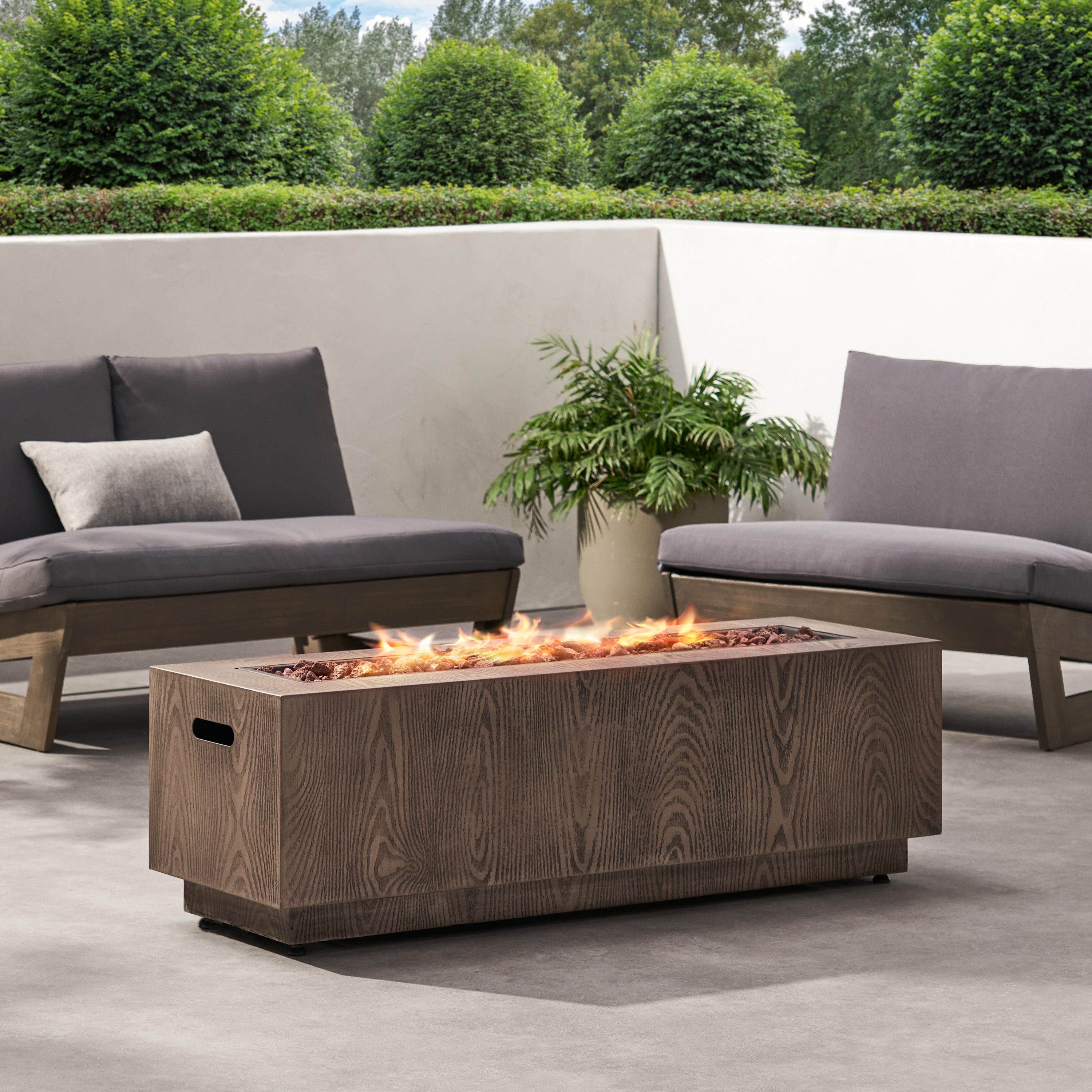 Rectangular Fire Pit -50 000 BTU Tank outside - Wood/ Iron