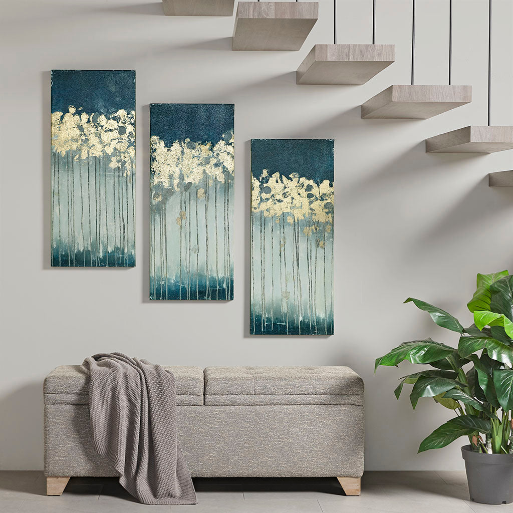 Midnight Forest Gold Foil Abstract 3-piece Canvas Wall Art Set