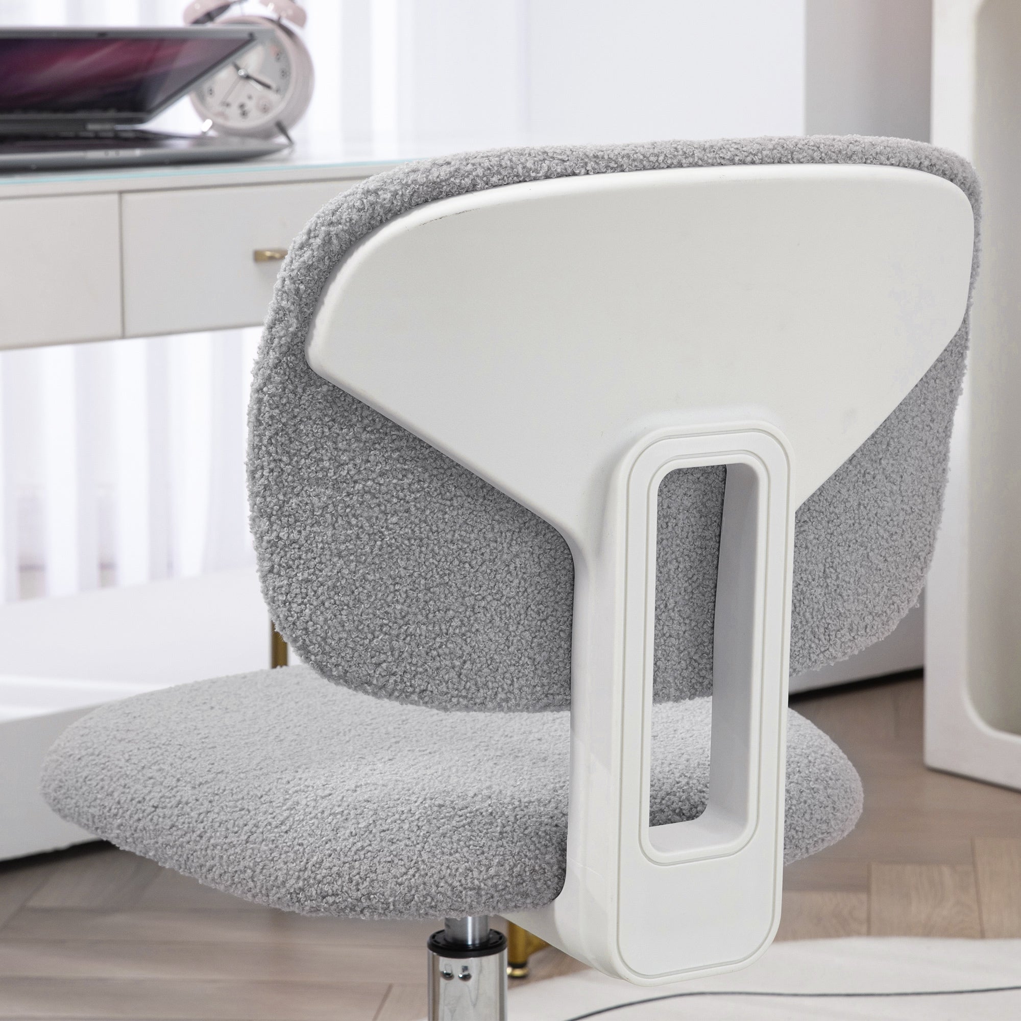 Teddy Fleece Fabric Computer Desk Chair with Adjustable Height- Light Gray