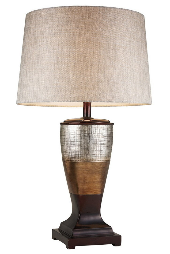 30" Tall Polyresin Table Lamp "Naomi" with Egyptian Design, Silvery Linen Shade