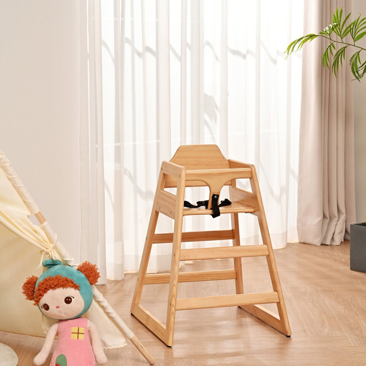 Wooden Double Solid Wood Feeding Baby Chair - Natural Finish