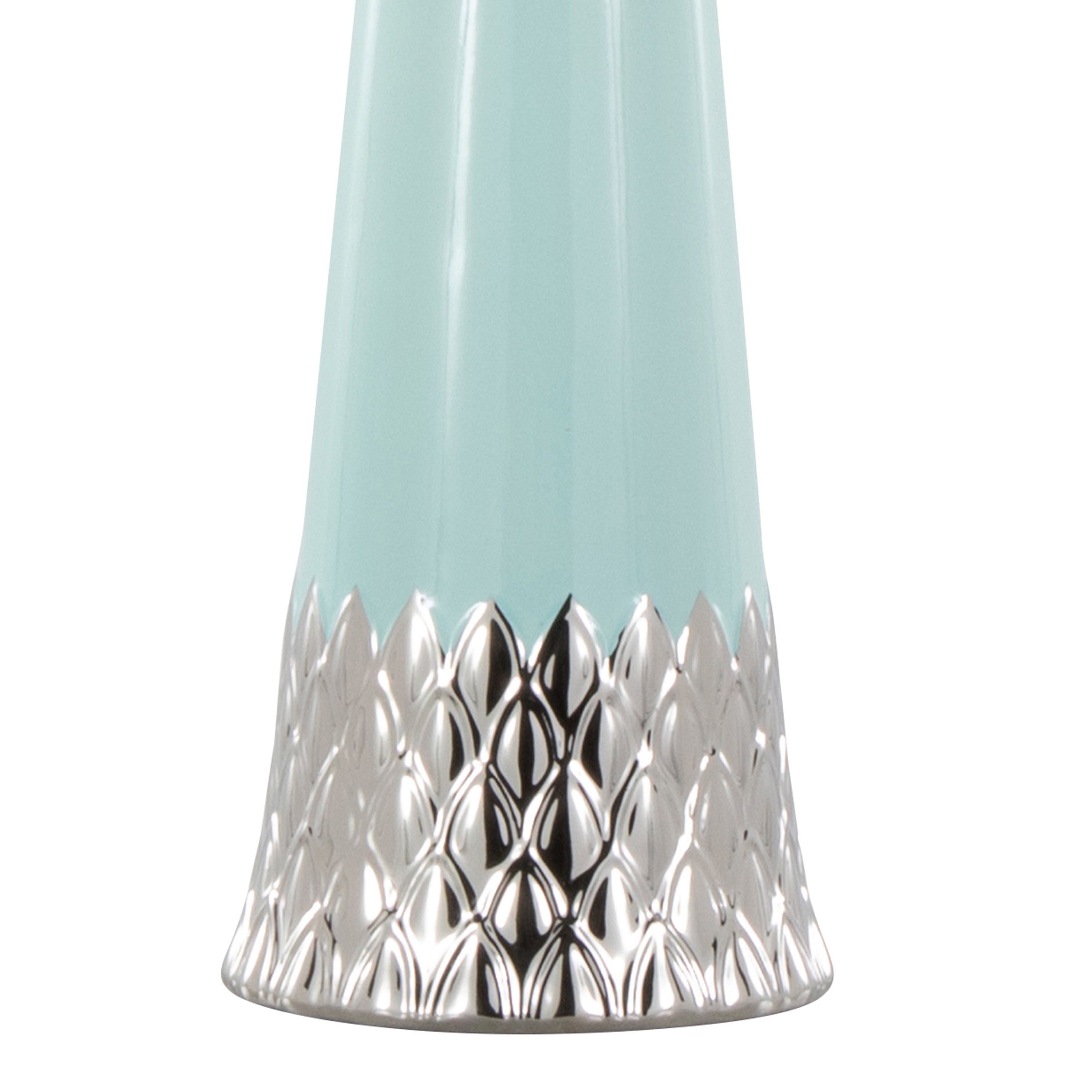 22" Contemporary Table Lamp with Tiffany Blue & Silver Ceramic Body and White Shade