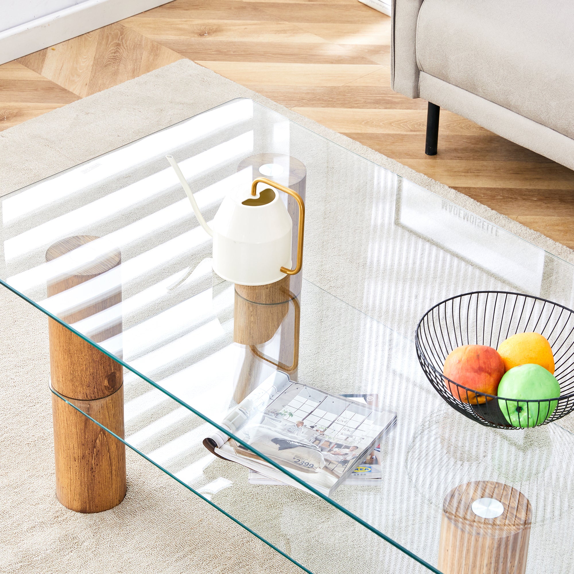 Minimalist and Modern Double-Layer Transparent Tempered Glass Coffee Table and Coffee Table