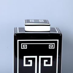 Ceramic Decorative Jar with Black and White Geometric Design