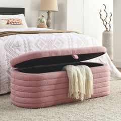 45.5" Storage Ottoman Bench Upholstered Fabric Storage Bench End of Bed Stool with Safety Hinge - Pink teddy.