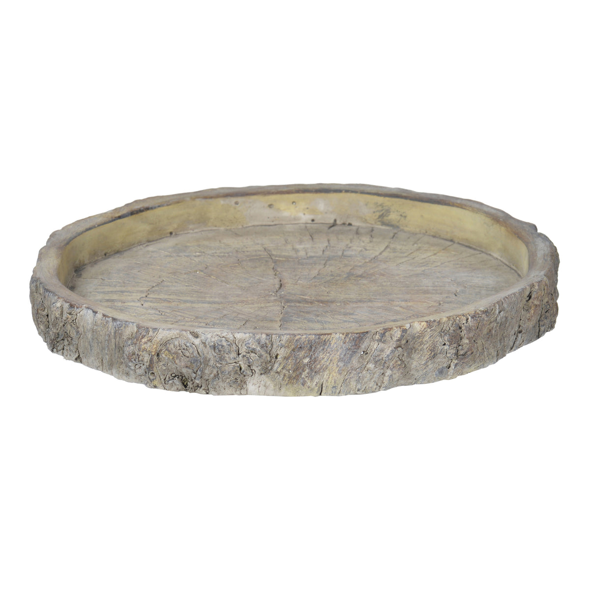 Decorative Round Shape Cemented Log Plate/Tray, Gray