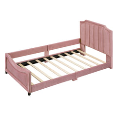 Twin Size Upholstered Daybed with Classic Stripe Shaped  Headboard - Pink