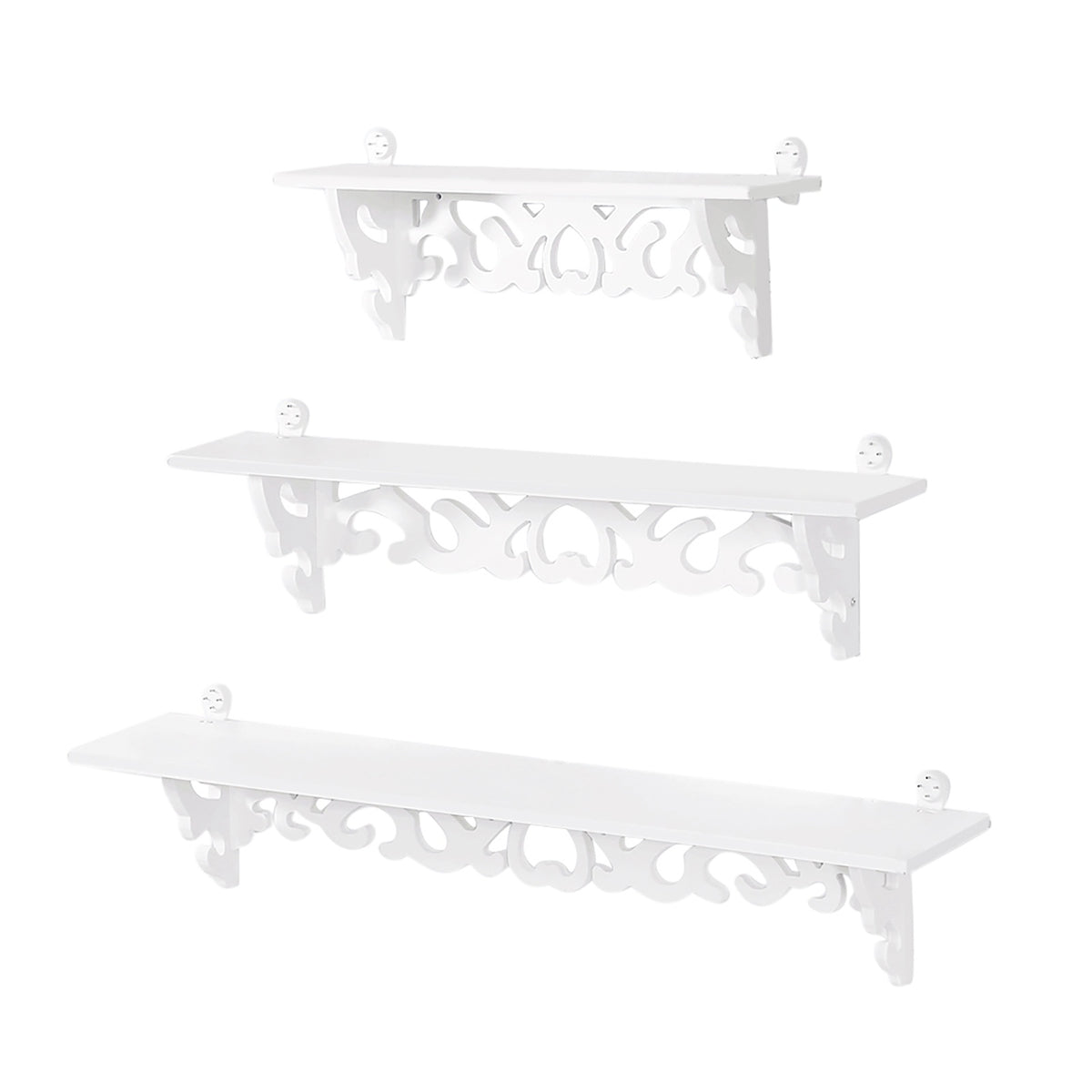 Set of 3 Shabby Floating Wall Shelves Bookshelf Display Wall Shelf Storage Rack - White