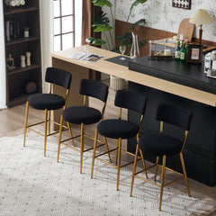 Set of 4 Modern Teddy Fabric Upholstered Bar Stools, Metal base high stool - Black