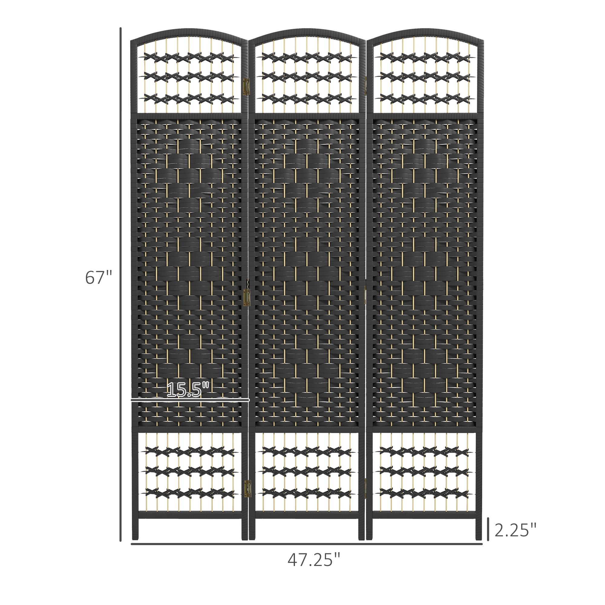 3 Panel Room Divider, Folding Privacy Screen, 5.6' Room Separator, Wave Fiber Freestanding Partition Wall Divider, Black