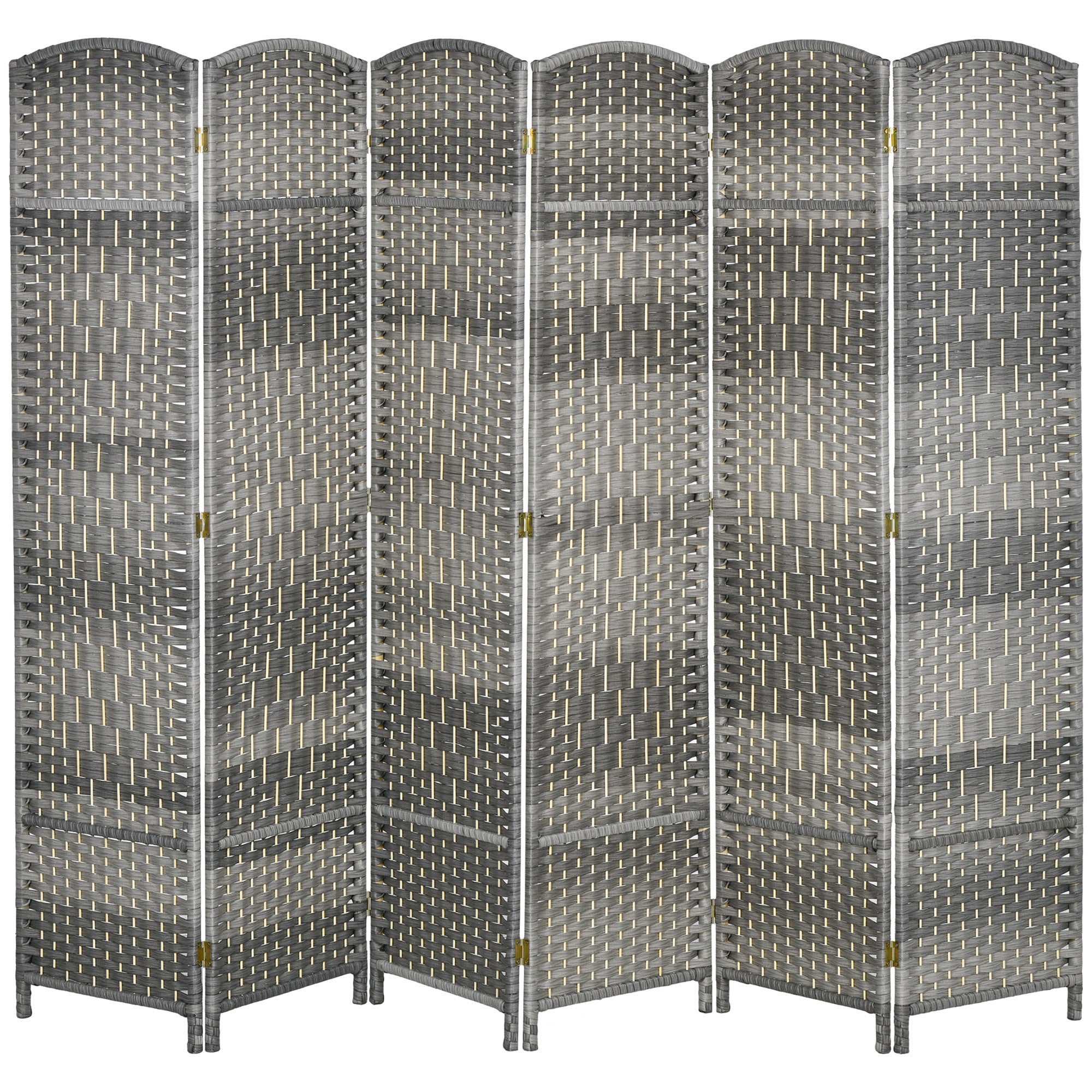 6 Panel Room Divider, 6' Tall Folding Privacy Screen, Hand-Woven Freestanding Wall Partition for Home Office, Bedroom, Mixed Gray