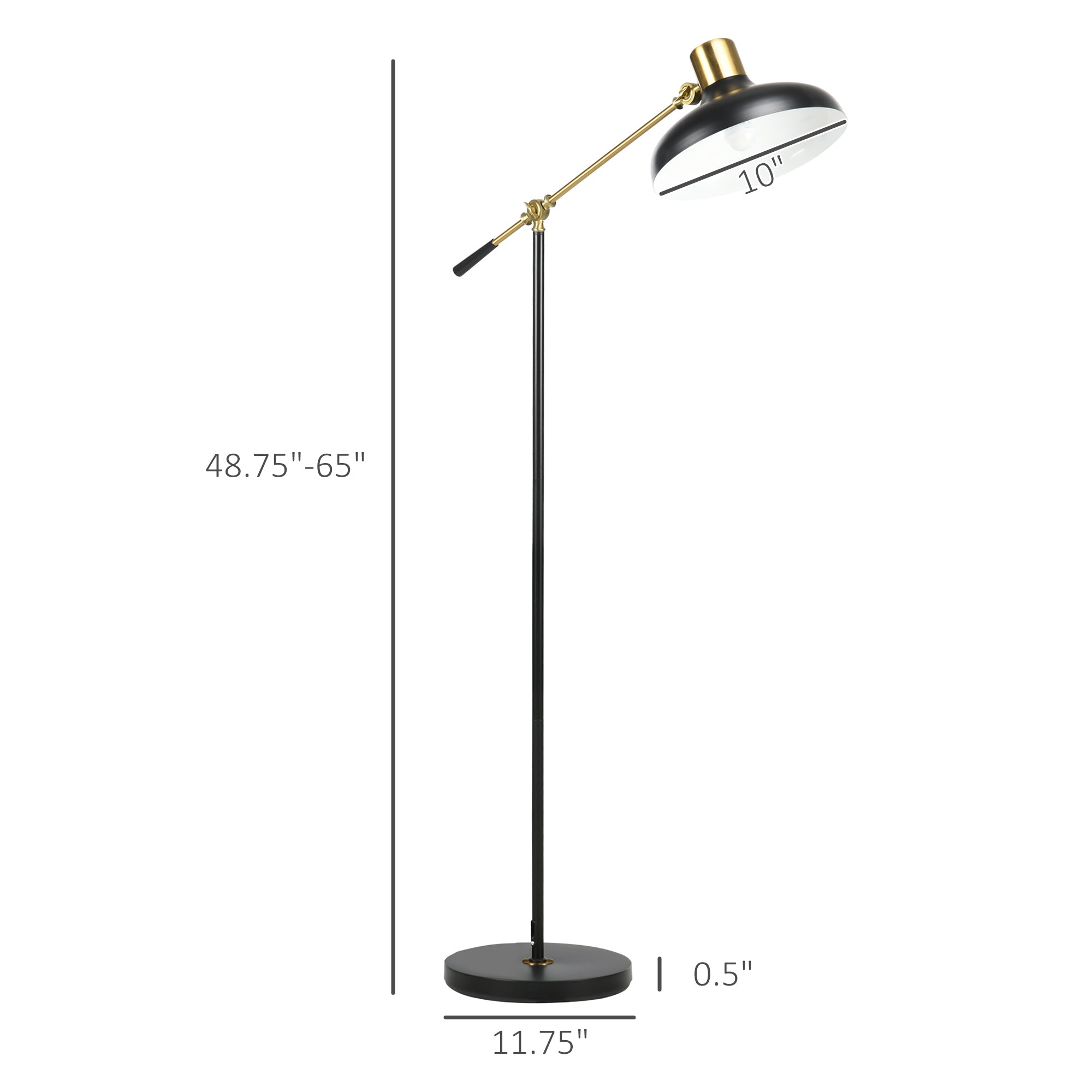 Adjustable Floor Lamps for Living Room, Standing Lamp for Bedroom with Balance Arm, Adjustable Head and Height, Tall Black and Gold Lamp (Bulb not Included)