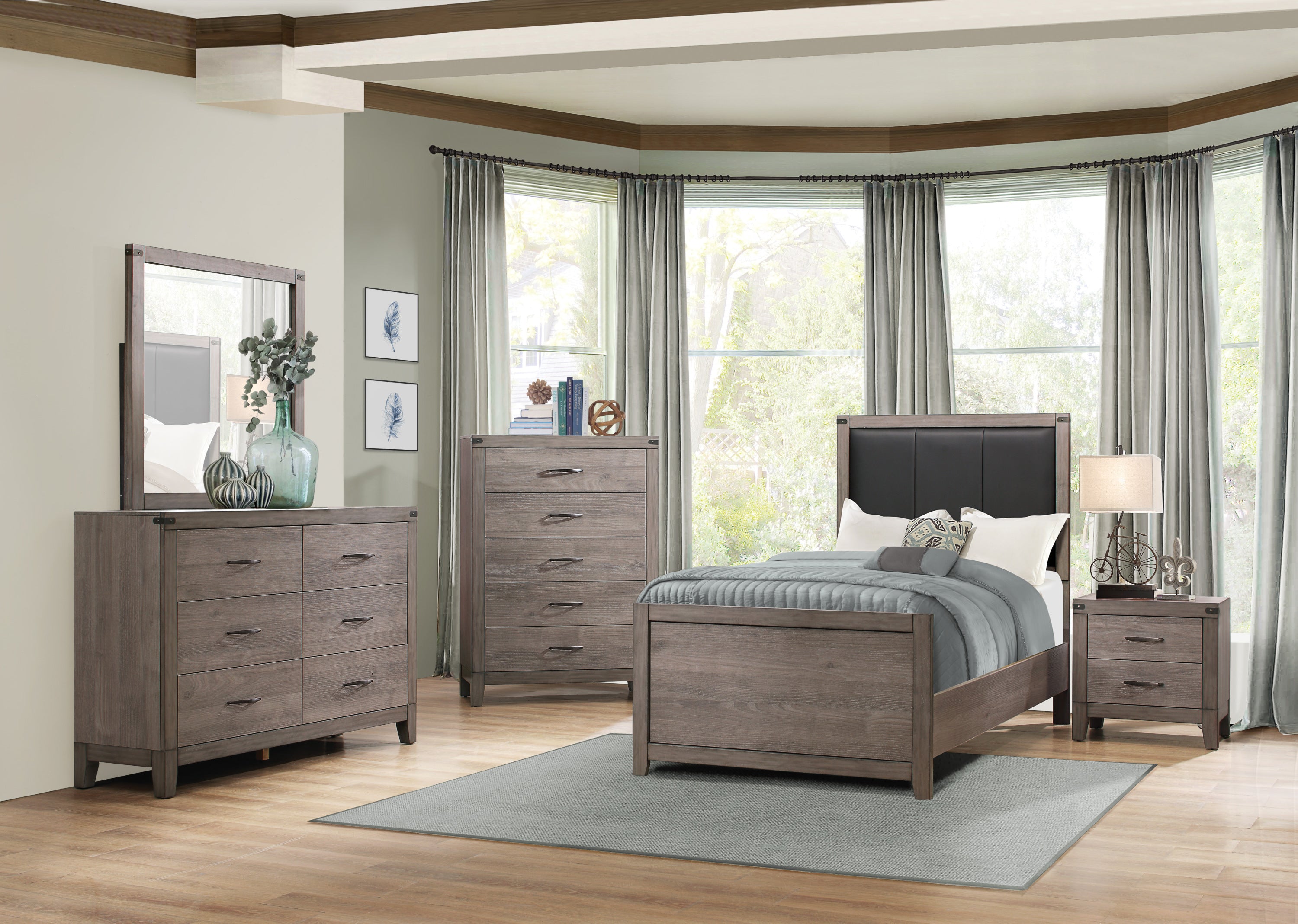 Industrial Design Brownish Gray Finish Dresser of 6 Drawers Premium Melamine Modern Bedroom Furniture 1pc