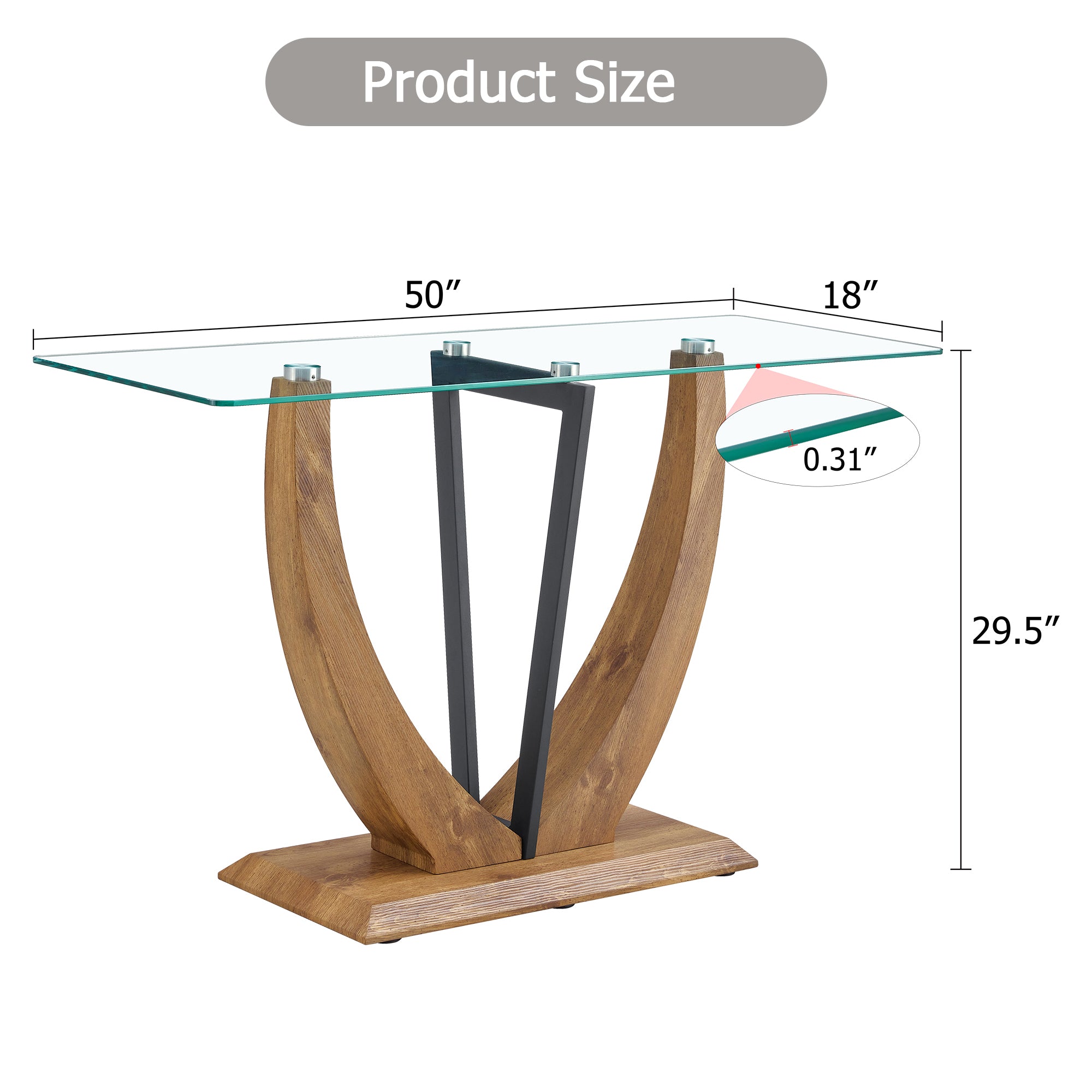 Modern Minimalist Rectangular Glass Table with tempered glass top and MDF wood grain sticker legs