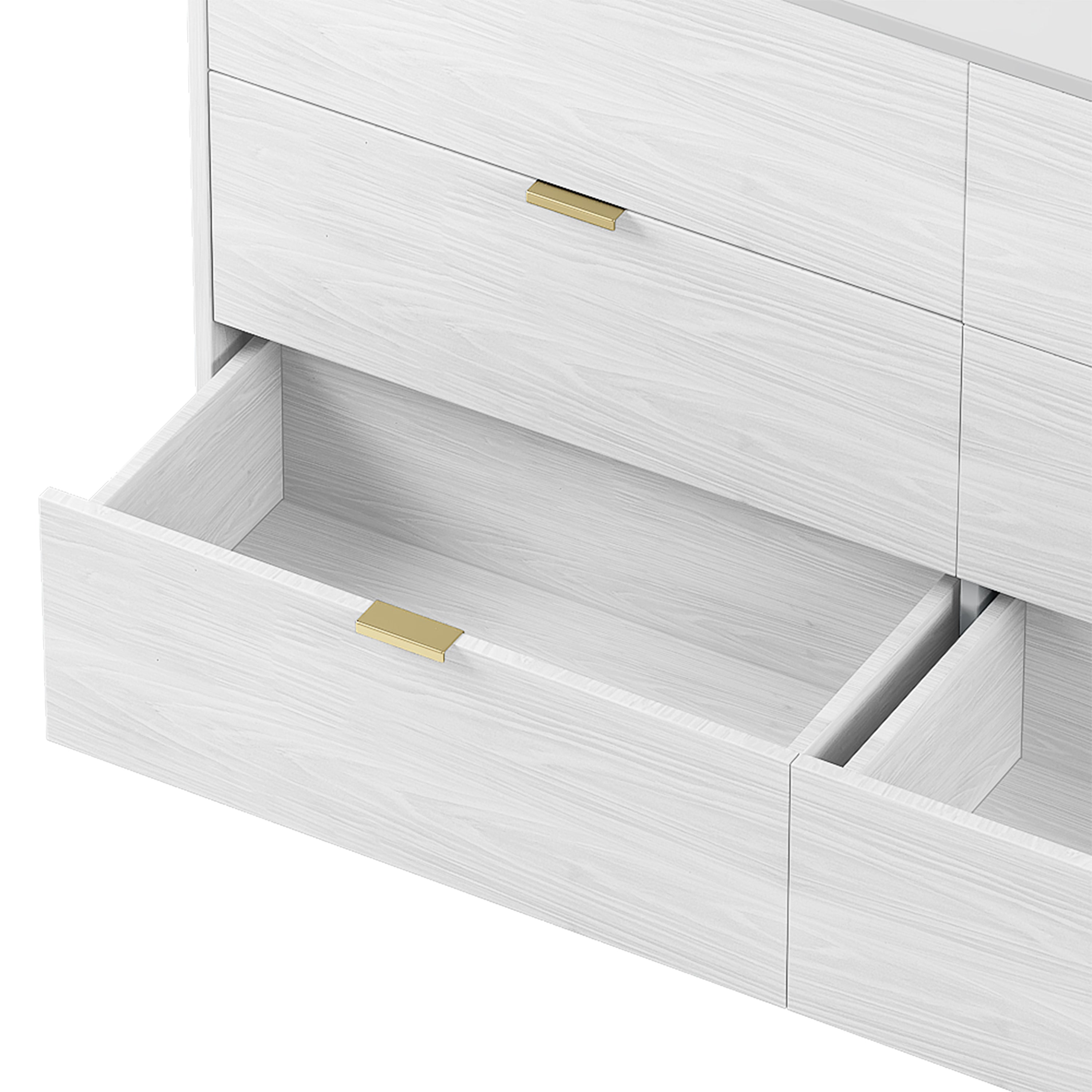 55" Long 6 Drawer Dresser with Marbling Worktop, Mordern Storage Cabinet with Metal Leg and Handle - White