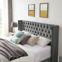 King bed, Button designed Headboard - Gray