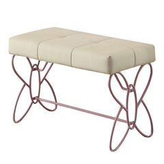 White and Light Pink Tufted Bench