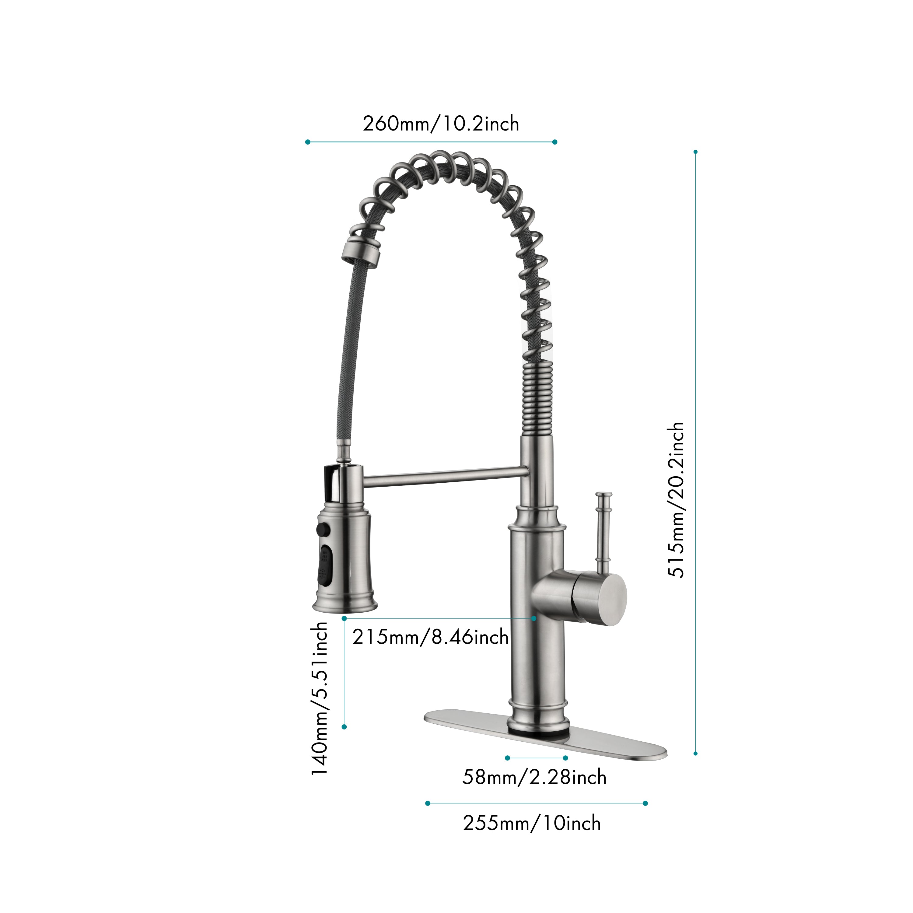 Single Handle Single Lever Pull Down Sprayer Spring Kitchen Sink Faucet - Brushed Nickel