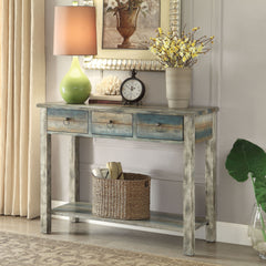 Antique Grey and Teal 3-drawer Console Table