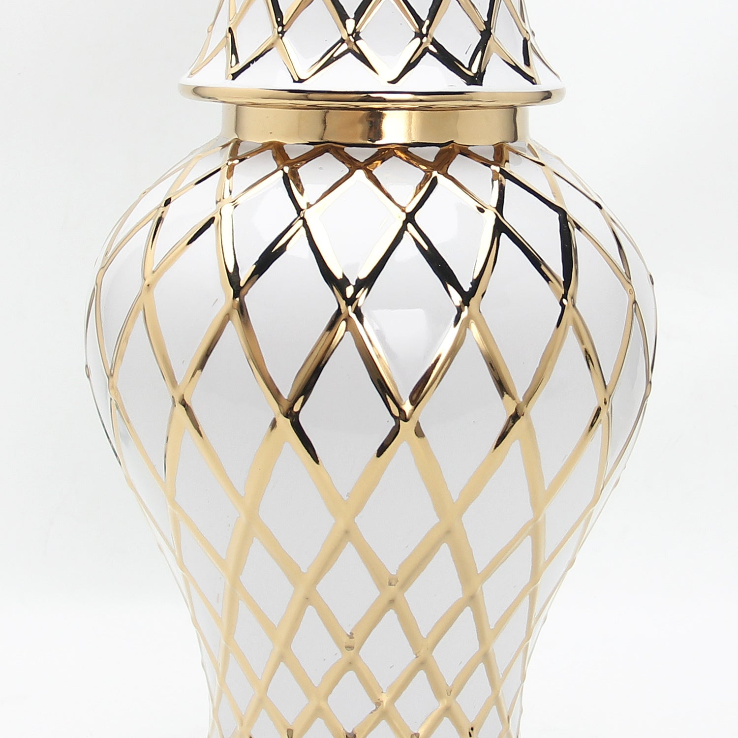 20.5"H White and Gold Ceramic Decorative Ginger Jar Vase