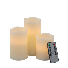 Set of 3 Ivory LED Candles with Remote Timer