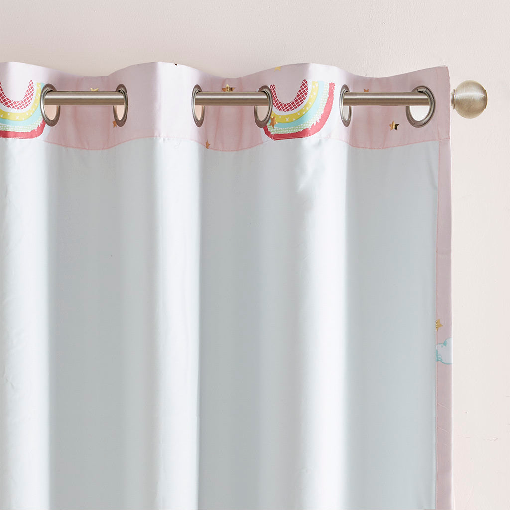 50x84"  Rainbow with Metallic Printed Total Blackout Curtain Panel - Pink