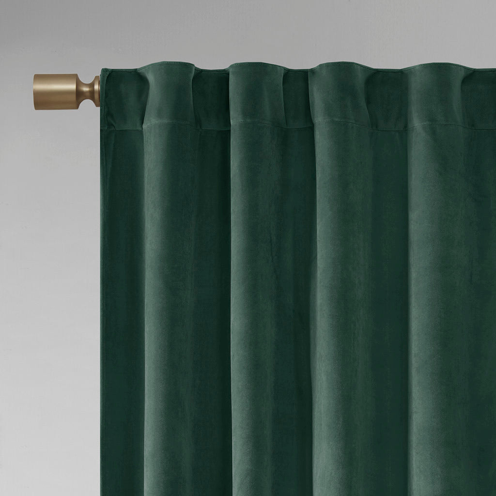 Room Darkening Poly Velvet Rod Pocket/Back Tab Curtain Panel Pair - Green