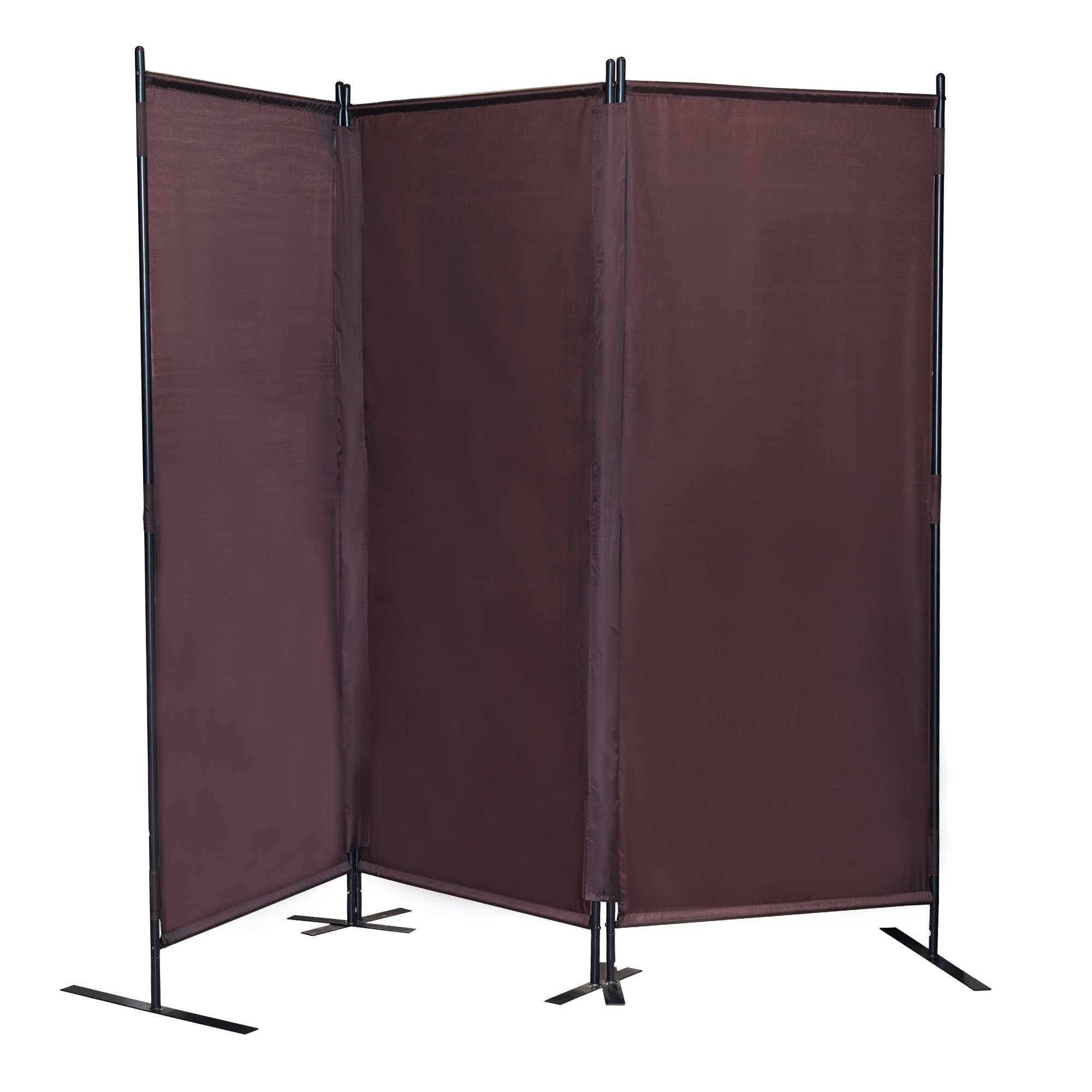 6 Ft Modern Room Divider, 3-Panel Folding Privacy Screen w/ Metal Standing, Portable Wall Partition, Brown