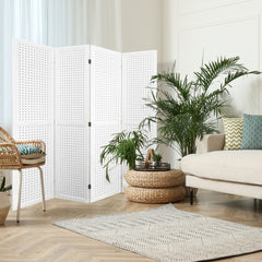 4 Panel Room Divider, 5.6Ft Pegboard Display Wooden Room Divider Folding Privacy Screen Room Divider - Elegant White