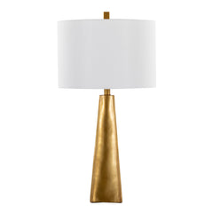 29" Contemporary Table Lamp in Gold Polyresin and White Linen