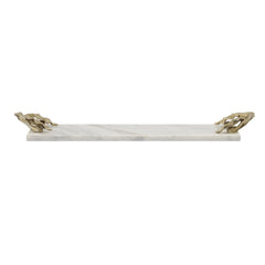 Decor Tray with Marble Frame and Carved Metal Handles - White and Gold