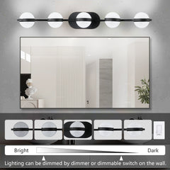 Vanity Lights With 5 LED Bulbs For Bathroom Lighting - Black