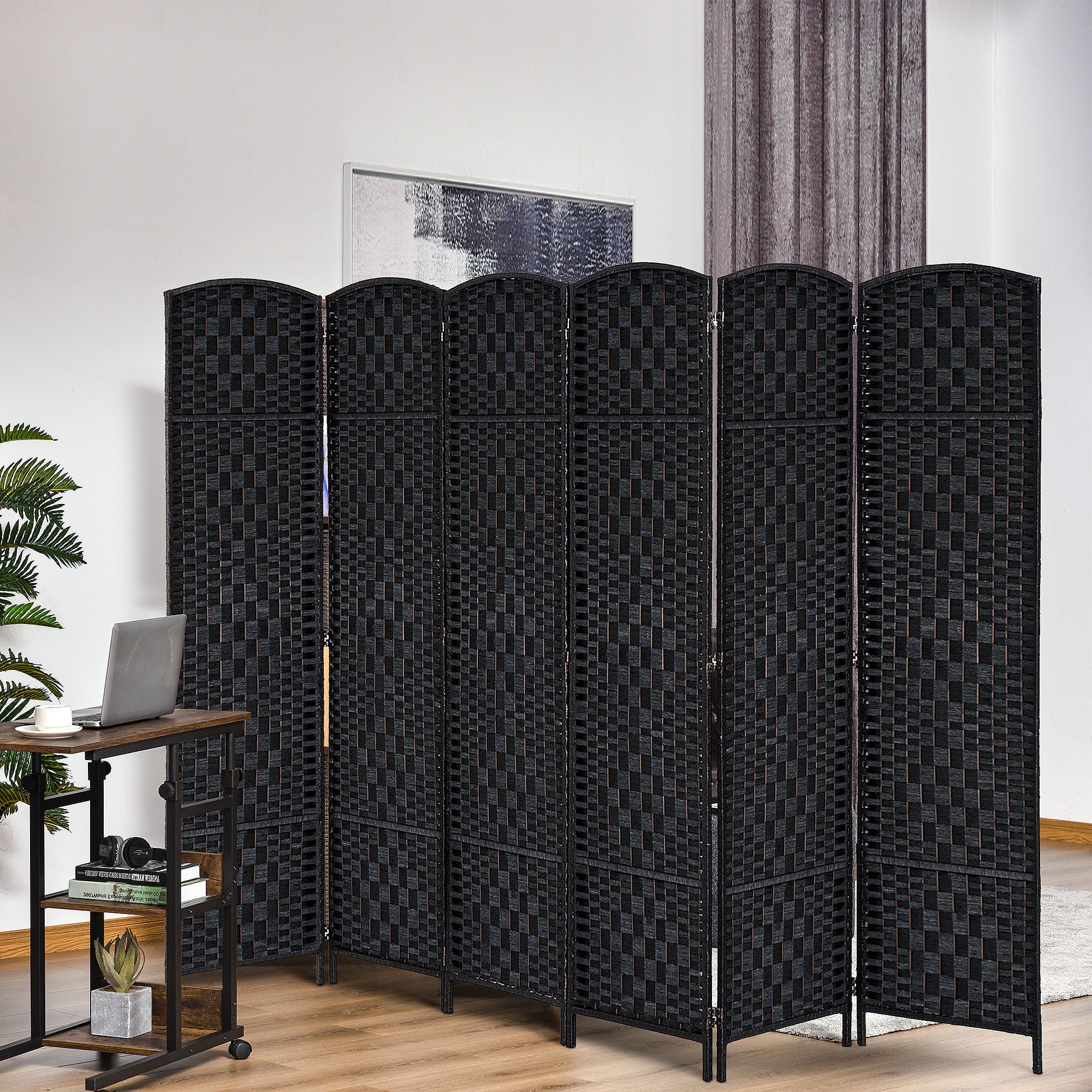 6' Tall Wicker Weave 6 Panel Room Divider Privacy Screen - Black