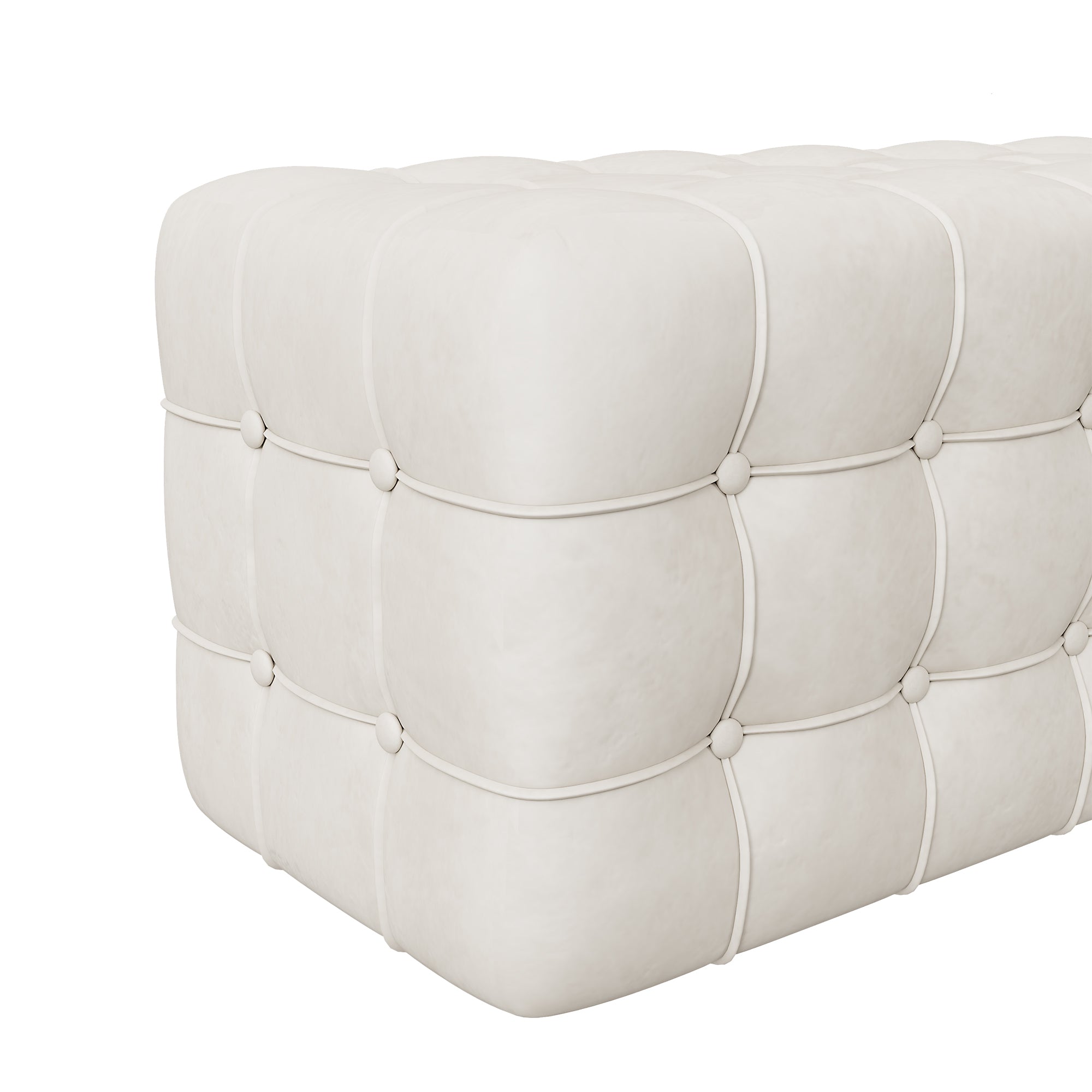 Elegant and Luxurious Velvet Ottoman Bench, Rectangular Footstool, No Assembly Required - White