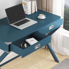 Computer Desk with Storage, Solid Wood Desk with Drawer - Blue