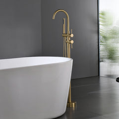 Single Handle Freestanding Tub Filler Floor Mount Bathtub Faucet with Handheld Shower - Brushed Gold