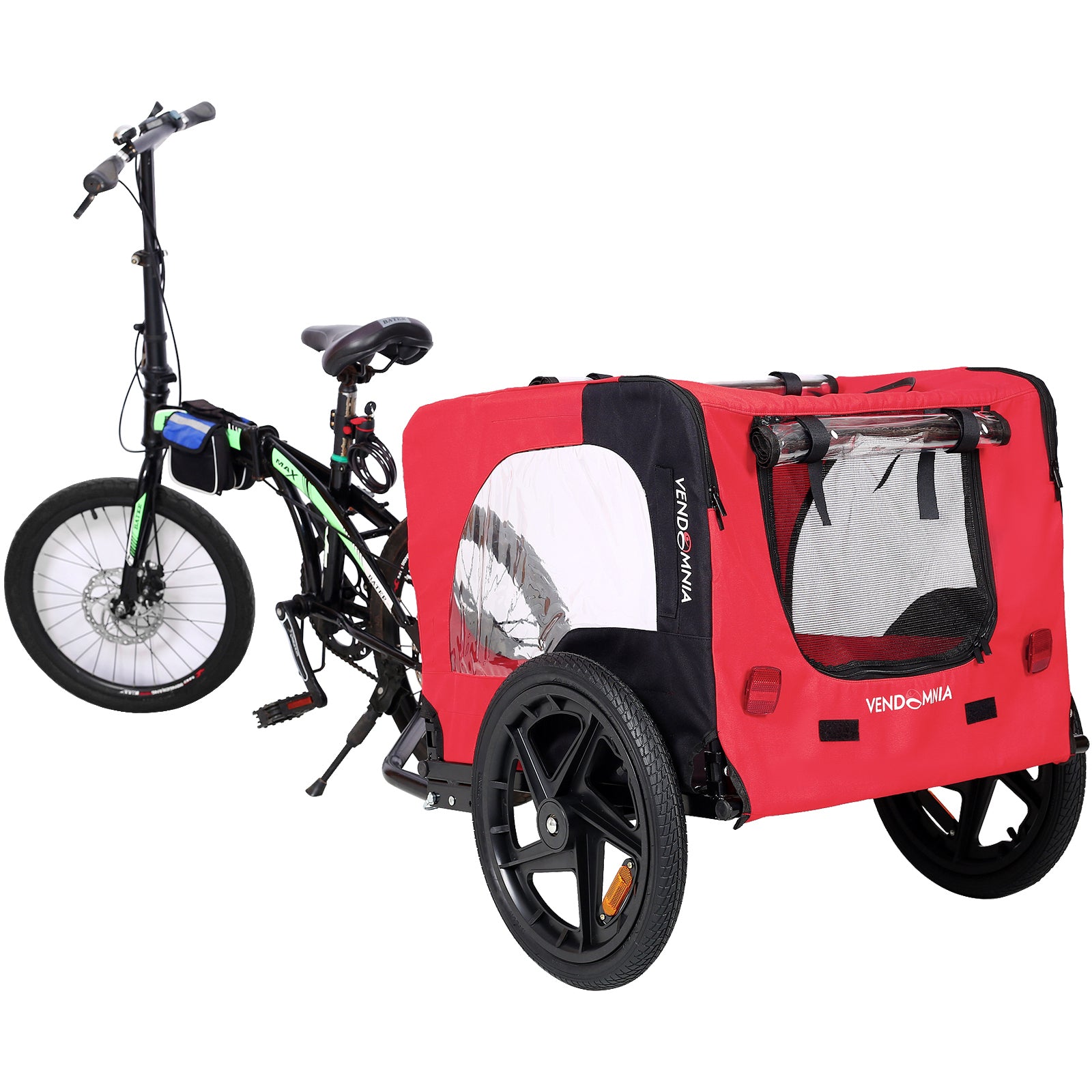 Bicycle Trailer for Pets Outdoor Foldable Red Color with reflectors and safety flag