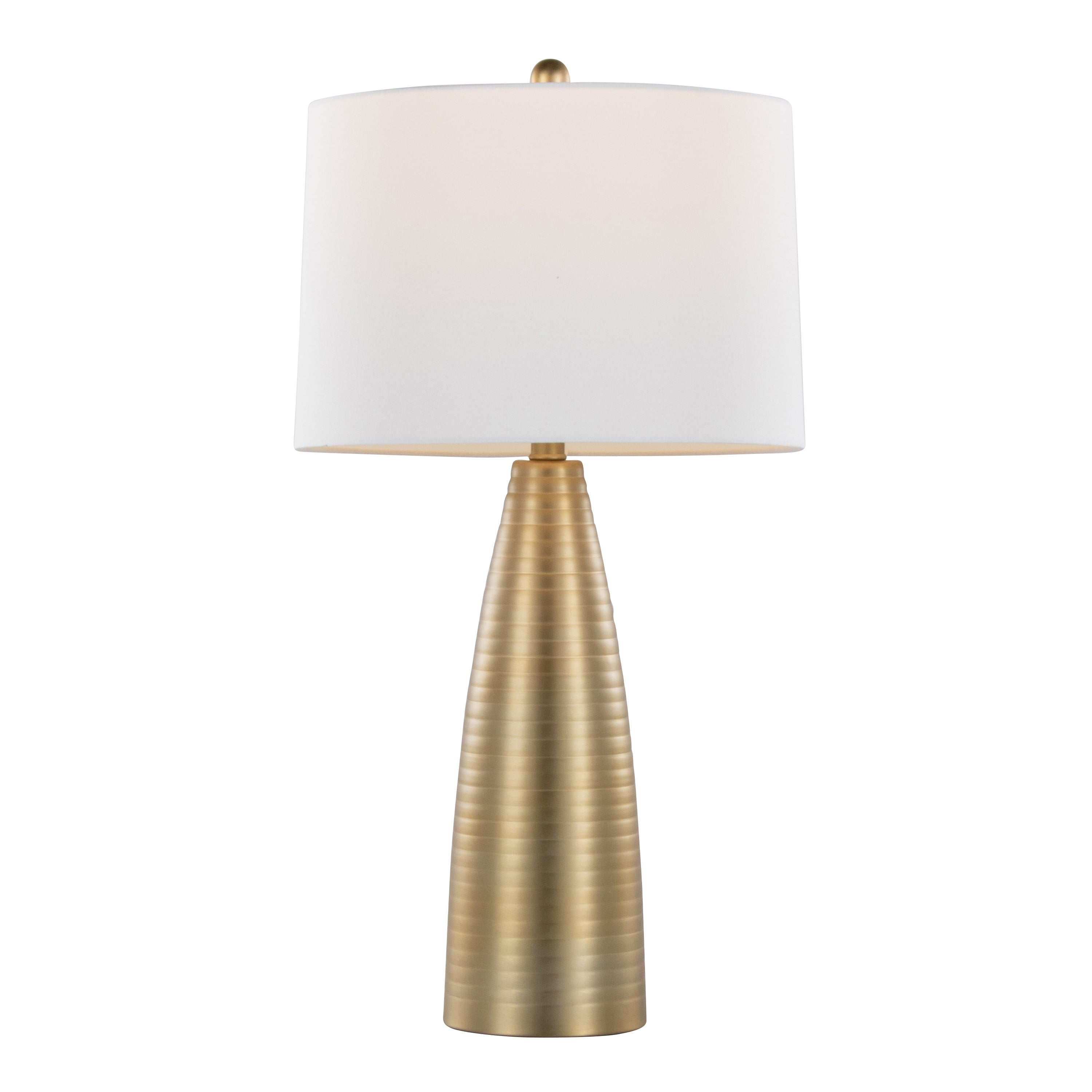 27" Contemporary Table Lamp in Gold Metal with White Linen Shade - Set of 2